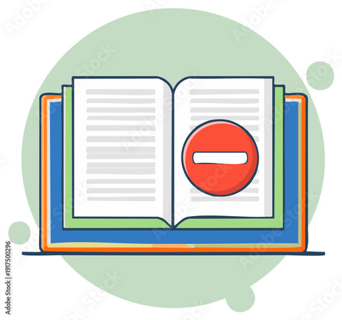 Open Book Displaying Forbidden Icon Represents Restrictions on Information Access