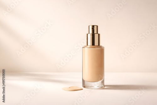 Liquid Foundation Bottle with Pump on Minimal Background