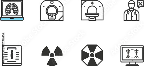 Collection of black and white fitness physical therapy rehabilitation and accessibility icon pictograms illustrating various health and mobility concepts for design projects