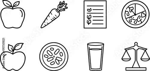 Collection of eight distinct black and white pharmacy and medical icons representing various pharmaceutical items essential for health care services and drug dispensing needs