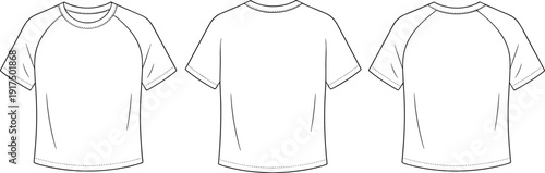 Technical Fashion Flat Sketch of Men's Raglan T-shirt and Jogger Pants Set, Casual Sportswear Apparel Design Vector Template Front and Back View for Mockup