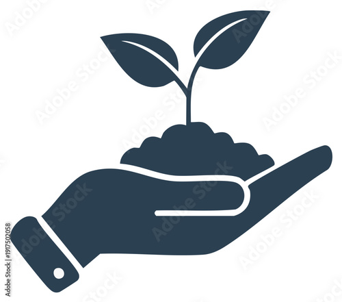 Hand holding dirt with seedling sprout for new life concept in agriculture or gardening initiatives