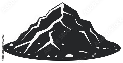 Simplified Mountain Range Illustration with Rocky Outcrops and Snow Accents