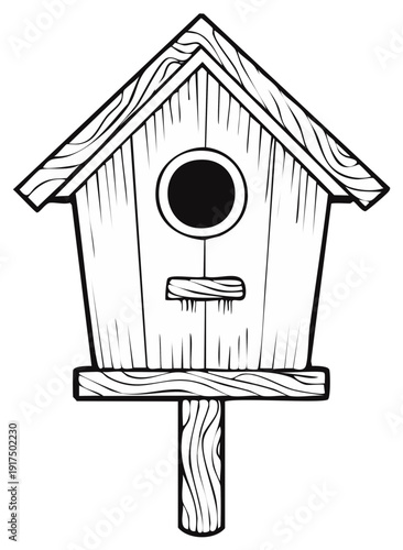 Simple Wooden Birdhouse with Round Entrance and Perch for Small Birds