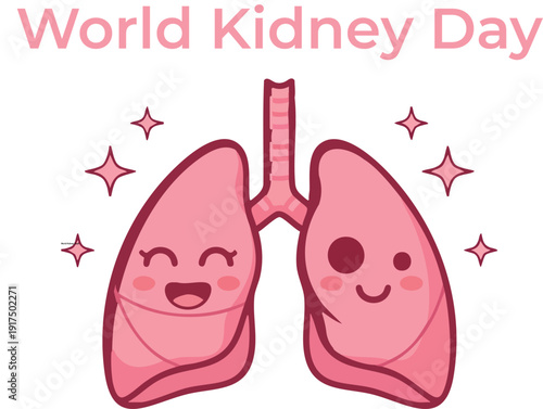 World Kidney Day Awareness Illustration with Cute Happy Cartoon Kidney Characters Pink Human Internal Organ Health Vector