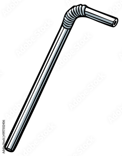 Bent drinking straw graphic isolated illustration in bold outline style