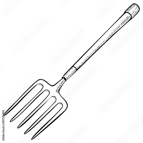 Drawing of a Pitchfork Farm Tool Black and White Illustration Farm Implement