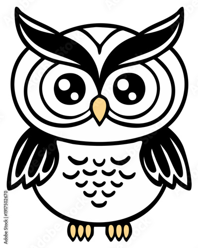 Adorable cartoon owl illustration with large innocent eyes and feathered wings
