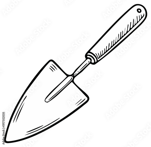 Hand-drawn sketch of a garden trowel, a simple hand tool for digging and planting.