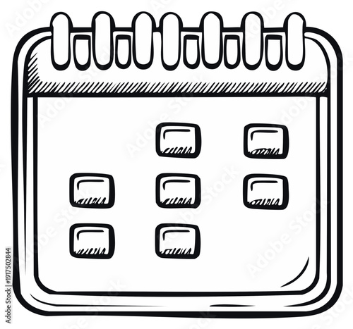 Hand drawn calendar icon with blank date squares and coiled binding