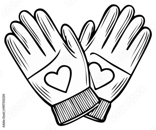 Heart gloves illustration, hand drawn graphic isolated on white