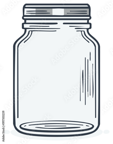 Empty glass canning jar illustration with a silver lid.