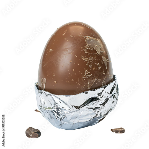 chocolate easter egg wrapped in foil isolated on pure white background 