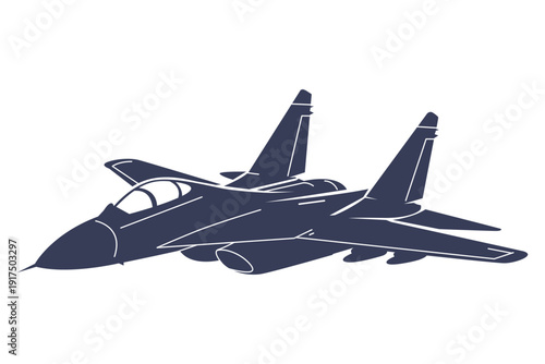 Fotografía Oblique angle silhouette stealth aircraft in isometric style