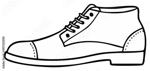 Outlined monochrome illustration of a classic men's boot with laces and a cap toe