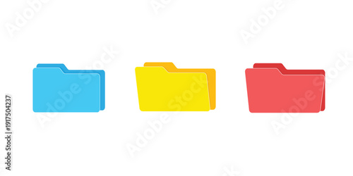 Computer file folder icons set. Colorful document folders. Office folder icons with documents. Folders for reports and important documents. Vector illustration.