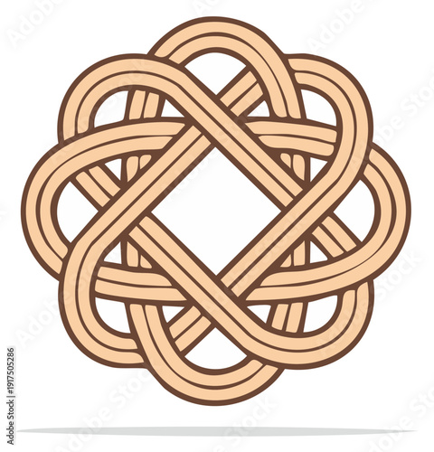 Abstract interconnected knotted ring pattern with a square center and rounded corners