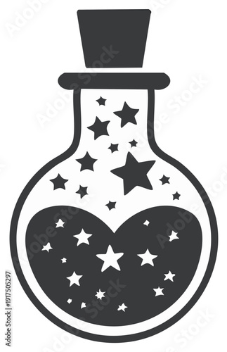 Magical Potion Bottle Vector Icon Filled with Stars and Sealed with a Cork