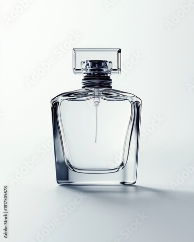 Wallpaper Mural Clear glass perfume bottle placed on a light surface with soft shadows showing its shape and design in a simple setting Torontodigital.ca