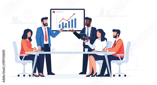 A business meeting with a presenter and team discussing growth charts ideal for presentations on transparent background silhouette high quality professional