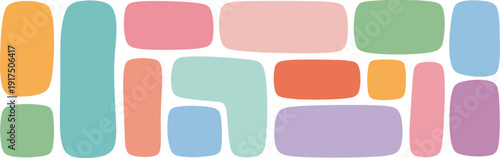 Pastel rounded rectangle mosaic vector illustration, colorful abstract grid pattern with soft organic shapes, modern design inspiration for art, backgrounds, decoration