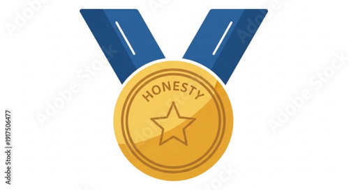 Golden medal with blue ribbon and honesty text symbolizing integrity and trustworthiness in a professional setting