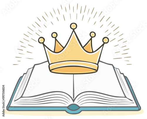 Golden Crown on Open Book Symbolizing Knowledge Power and Literary Royalty