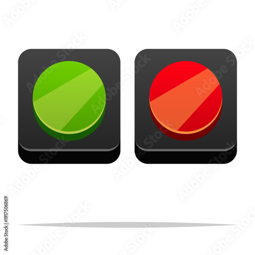 Green and red push button vector isolated illustration