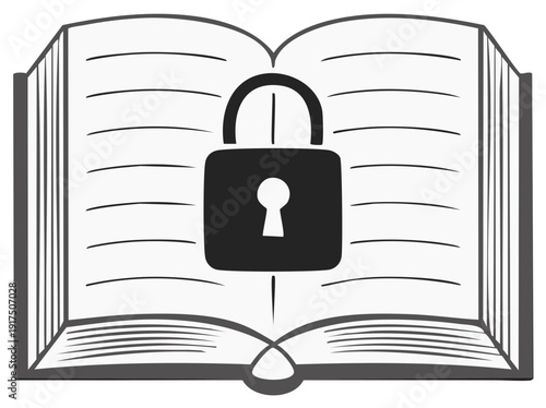 Padlock on an open book representing censorship data privacy and protected knowledge