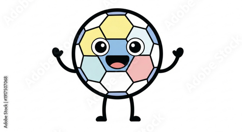 Wallpaper Mural Smiling Soccer Ball Cartoon Character with Colorful Panels Isolated on White Torontodigital.ca