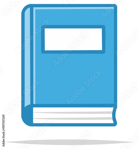 Simple blue hardcover book with blank label vector icon for education and learning