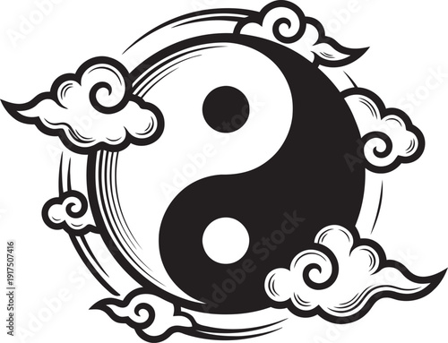 Taoism philosophy yin yang symbol vector illustration chinese culture spiritual balance harmony design.