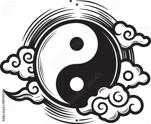 Taoism spiritual yin yang symbol chinese philosophy harmony balance meditation zen culture religious vector.