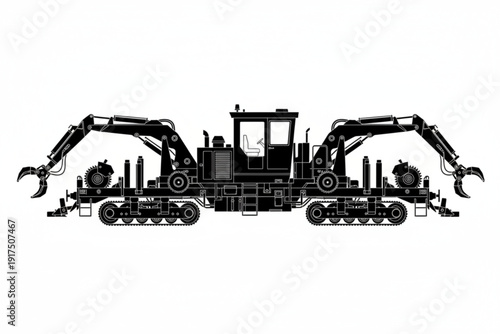 Heavy Machinery in Action: A detailed silhouette of an industrial harvester on tracks.