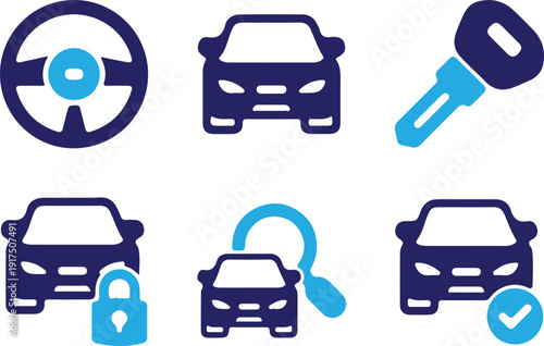 car vehicle auto symbol car security bule car icons set vector illustration 