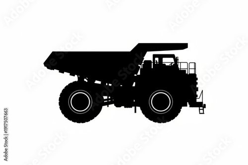 Silhouette of a Heavy Dump Truck: A bold silhouette captures the immense form of a heavy dump truck, a symbol of industrial strength and massive earthmoving capabilities.
