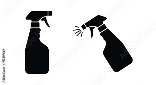 Two spray bottles one dispensing depicted in black silhouette