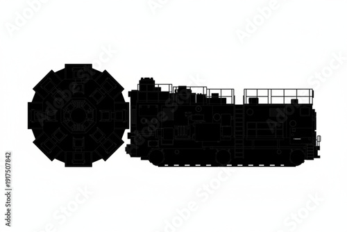 Giant Mining Machine Silhouette: Capturing the immense scale and intricate design of a colossal mining machine, rendered in stark silhouette.