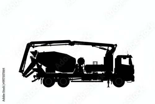 Concrete Mixer Silhouette: A stark silhouette of a robust concrete mixer truck, its intricate machinery and imposing presence standing out.