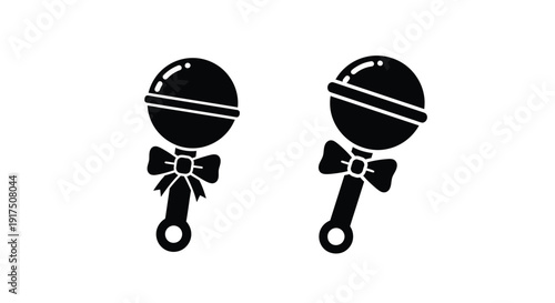 Two black rattle toys depicted in a minimalist silhouette