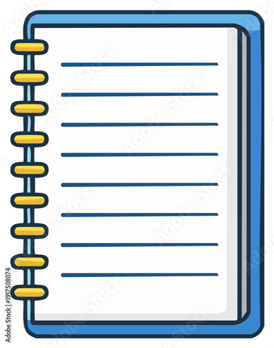 Open spiral notebook with blank lined paper. Simple cartoon vector illustration for school or office