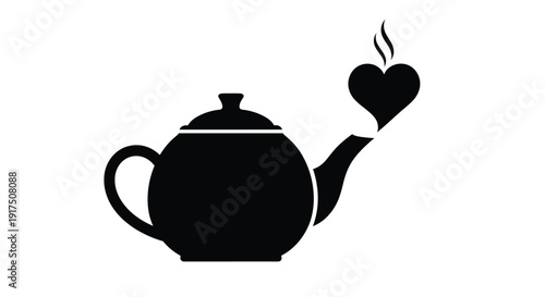 Black teapot pouring into a heart shape a romantic silhouette