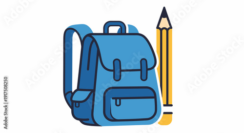 Blue Backpack and Pencil Illustration.