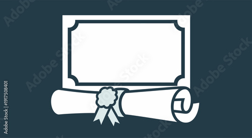 Certificate Icon with Ribbon and Scroll.