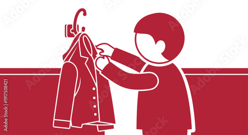 Child Hanging Coat on Hanger.