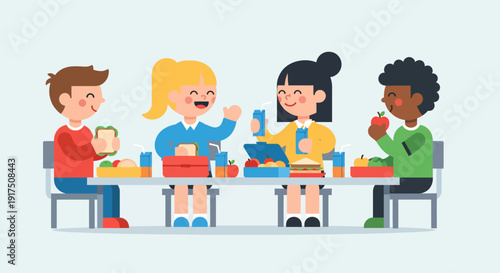 Children Eating Together at Table.