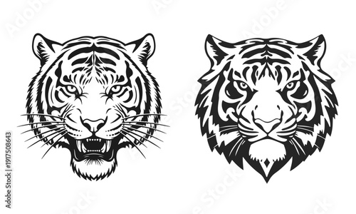 Wallpaper Mural Two tiger heads in black and white. Wild cat, predator, Bengal tiger, safari animal, jungle hunter Torontodigital.ca