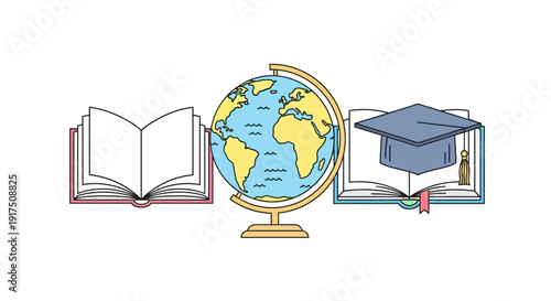 Education and knowledge concept with globe and books.