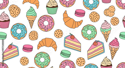 Sweet Desserts Seamless Pattern Illustration