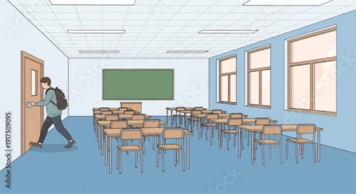 Empty Classroom with Student Entering Room.